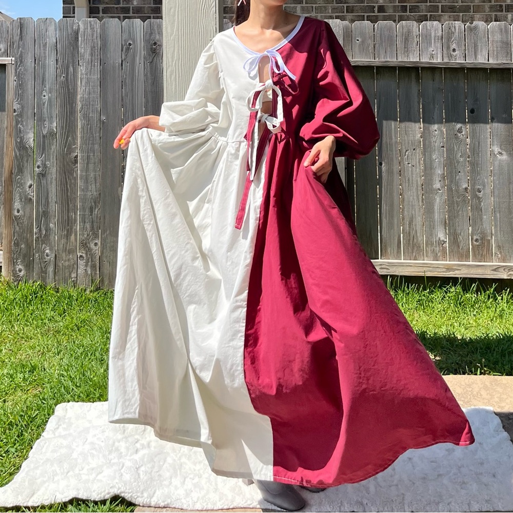 Handmade Puff Sleeve Half & Half Cottage Dress | 100% Cotton | SKU 04292 - Picture 12 of 16